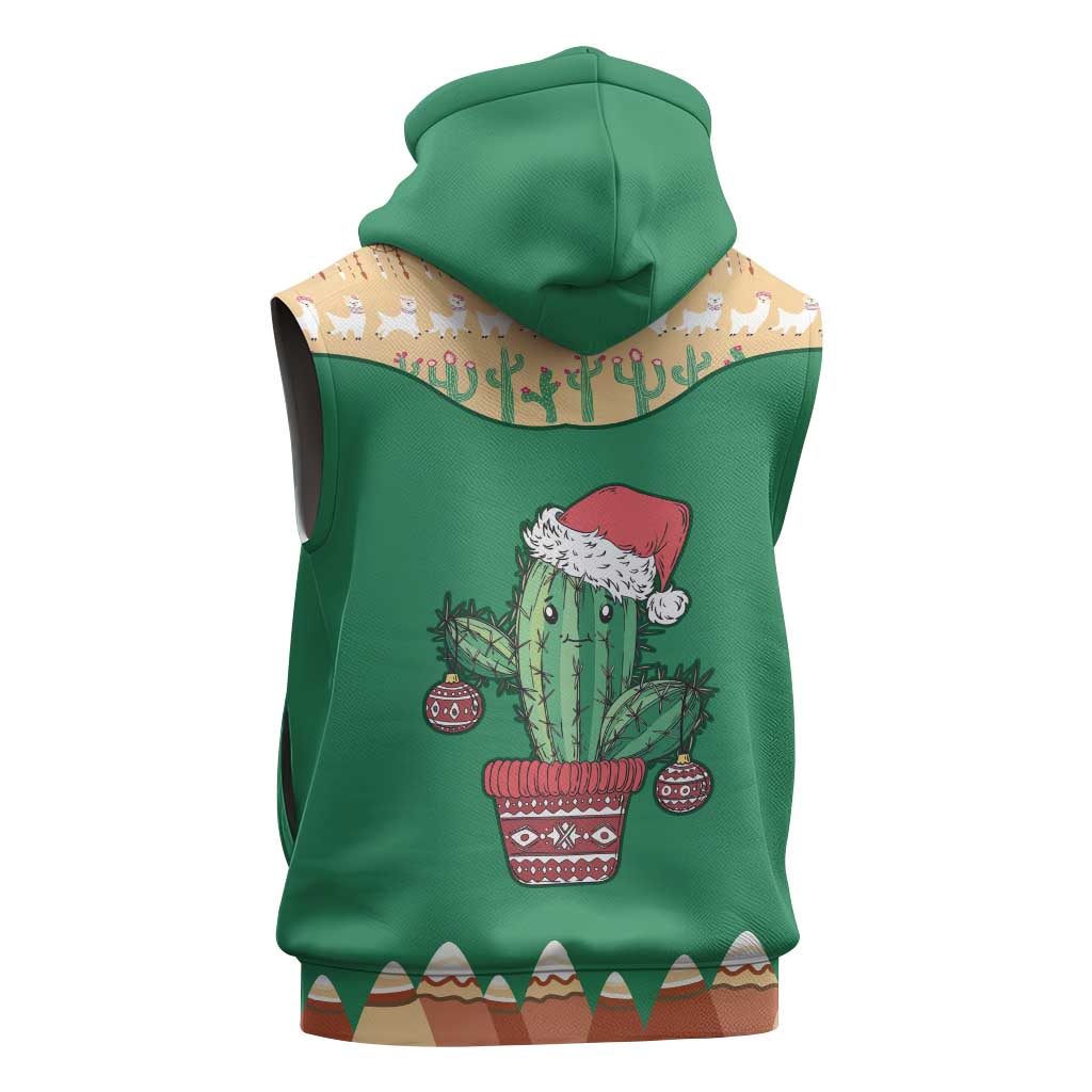 Western Yoke Sleeveless Hoodie Cactus Christmas Cute Style - Wonder Print Shop