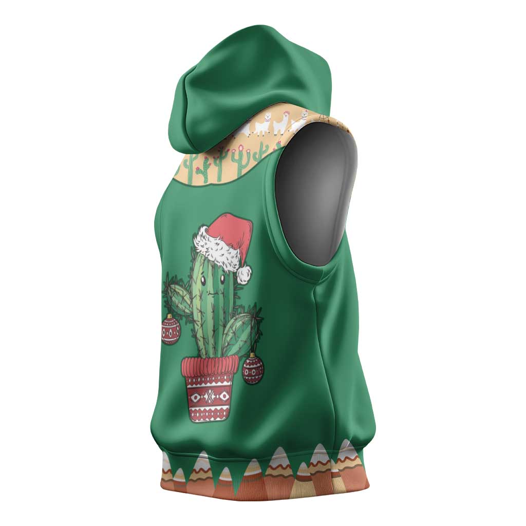 Western Yoke Sleeveless Hoodie Cactus Christmas Cute Style - Wonder Print Shop