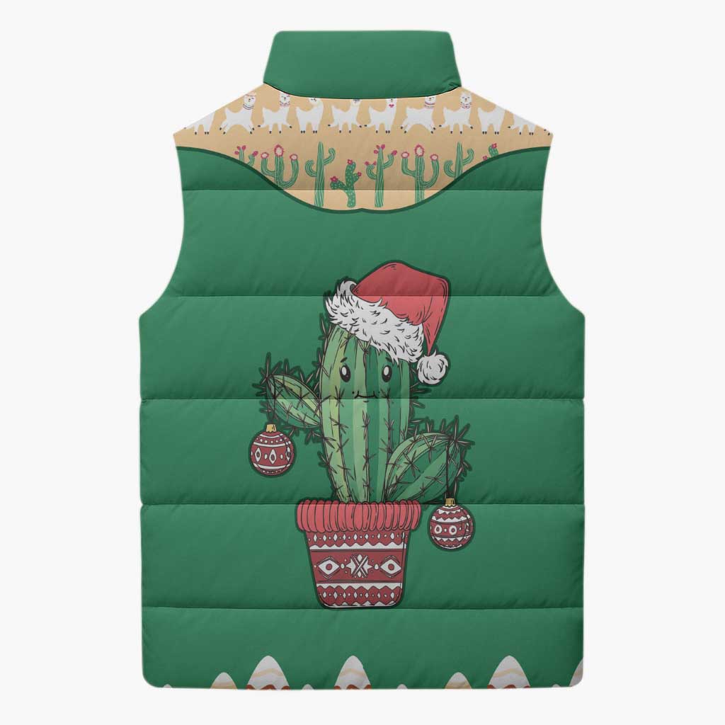 Western Yoke Sleeveless Puffer Jacket Cactus Christmas Cute Style - Wonder Print Shop