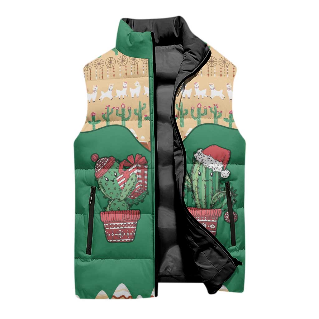 Western Yoke Sleeveless Puffer Jacket Cactus Christmas Cute Style - Wonder Print Shop