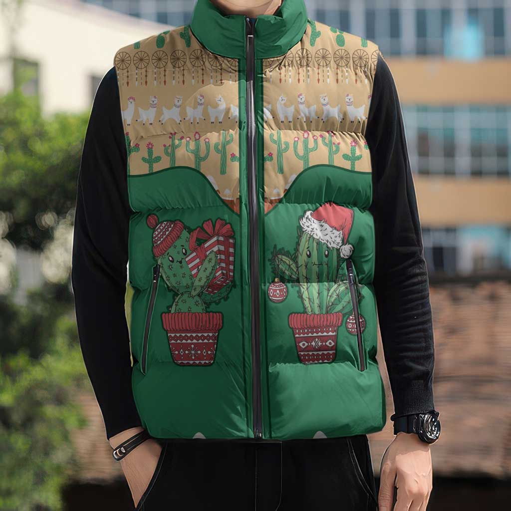 Western Yoke Sleeveless Puffer Jacket Cactus Christmas Cute Style - Wonder Print Shop