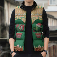 Western Yoke Sleeveless Puffer Jacket Cactus Christmas Cute Style - Wonder Print Shop
