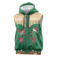 Western Yoke Sleeveless Zip Hoodie Cactus Christmas Cute Style - Wonder Print Shop