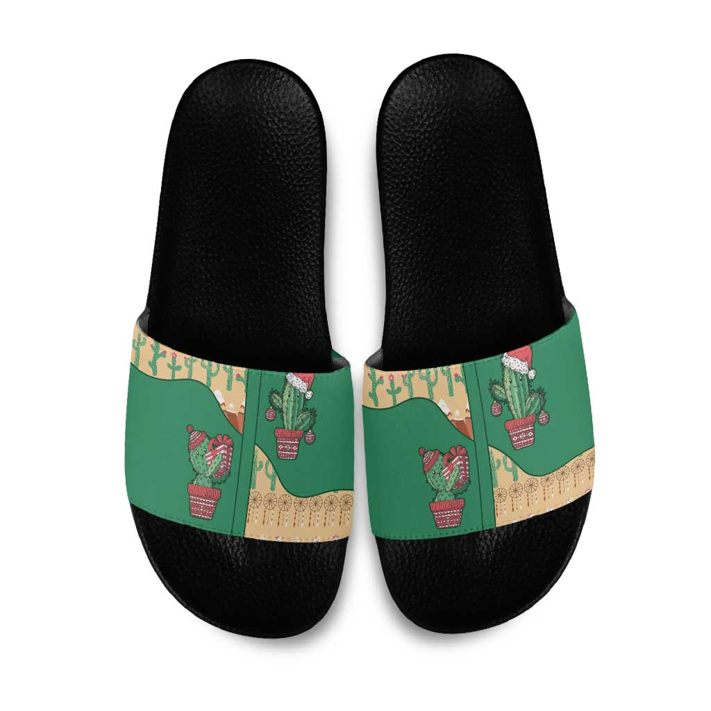 Western Yoke Slide Sandals Cactus Christmas Cute Style - Wonder Print Shop