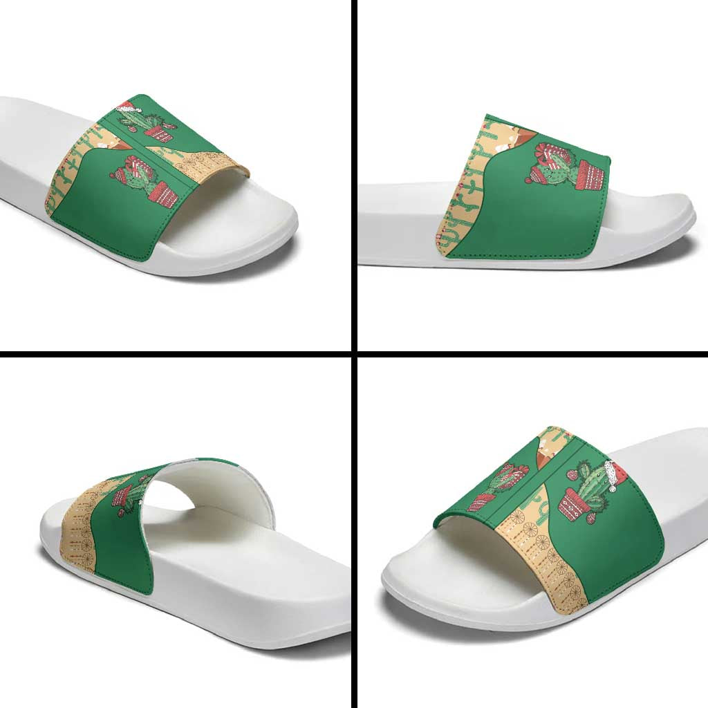 Western Yoke Slide Sandals Cactus Christmas Cute Style - Wonder Print Shop