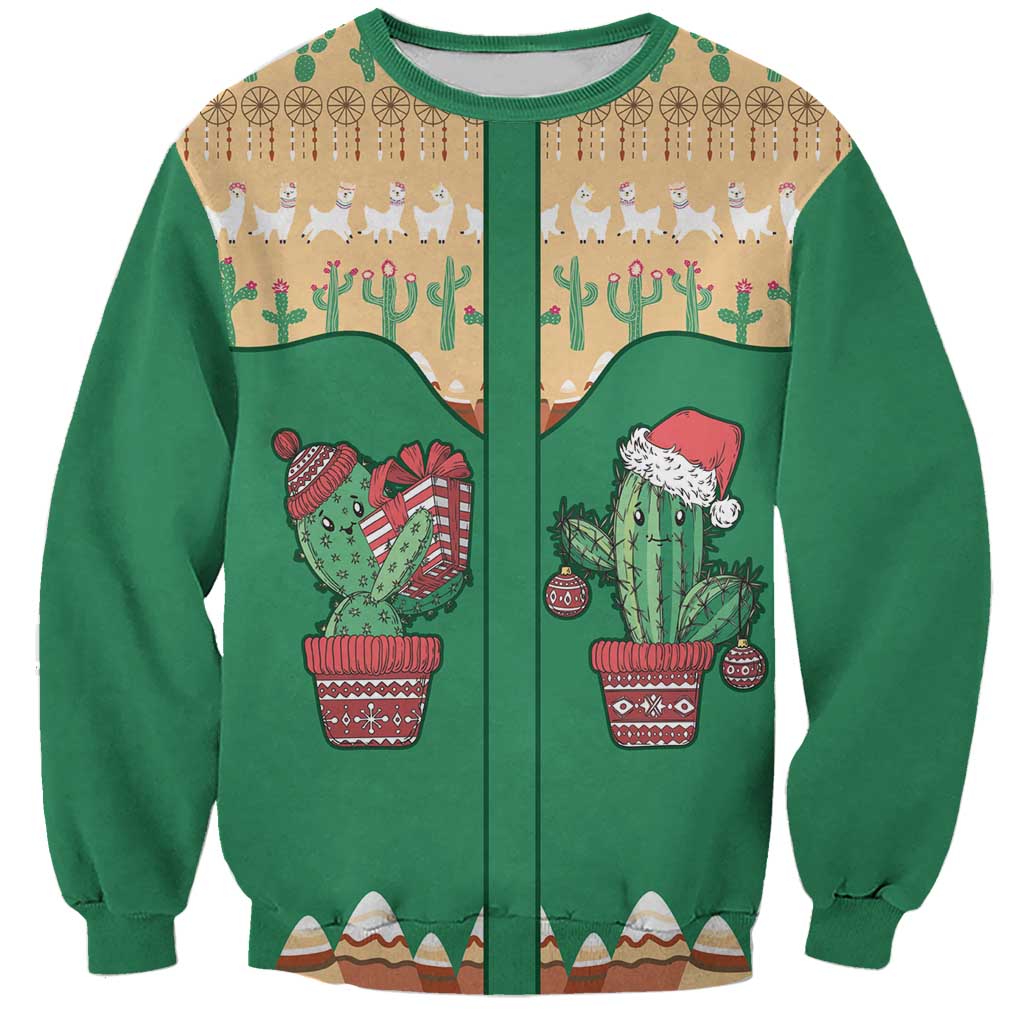 Western Yoke Sweatshirt Cactus Christmas Cute Style - Wonder Print Shop