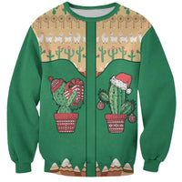 Western Yoke Sweatshirt Cactus Christmas Cute Style - Wonder Print Shop