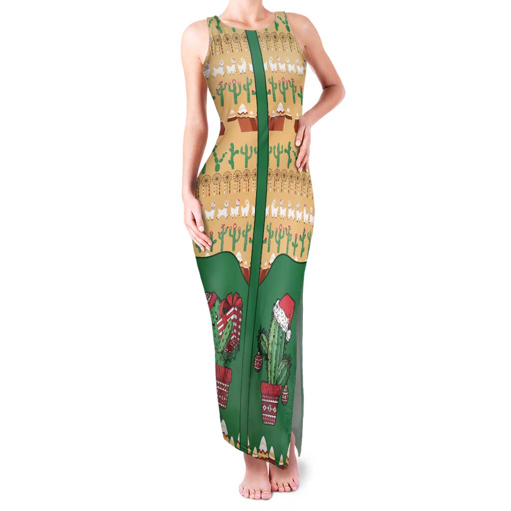 Western Yoke Tank Maxi Dress Cactus Christmas Cute Style - Wonder Print Shop