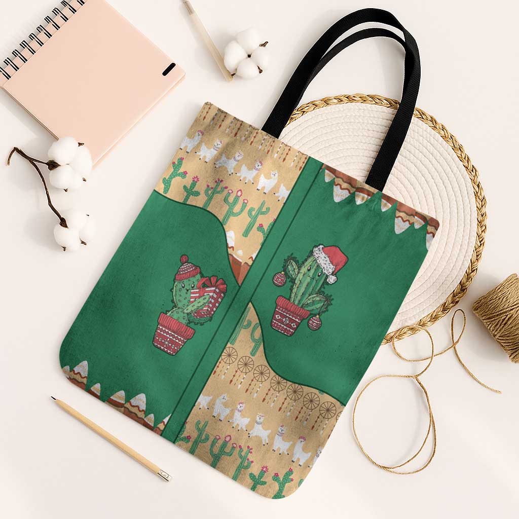 Western Yoke Tote Bag Cactus Christmas Cute Style - Wonder Print Shop