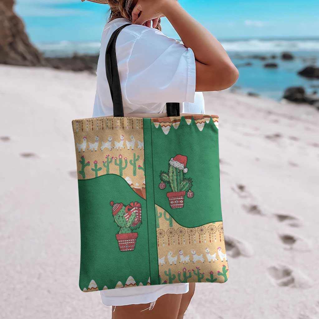 Western Yoke Tote Bag Cactus Christmas Cute Style - Wonder Print Shop