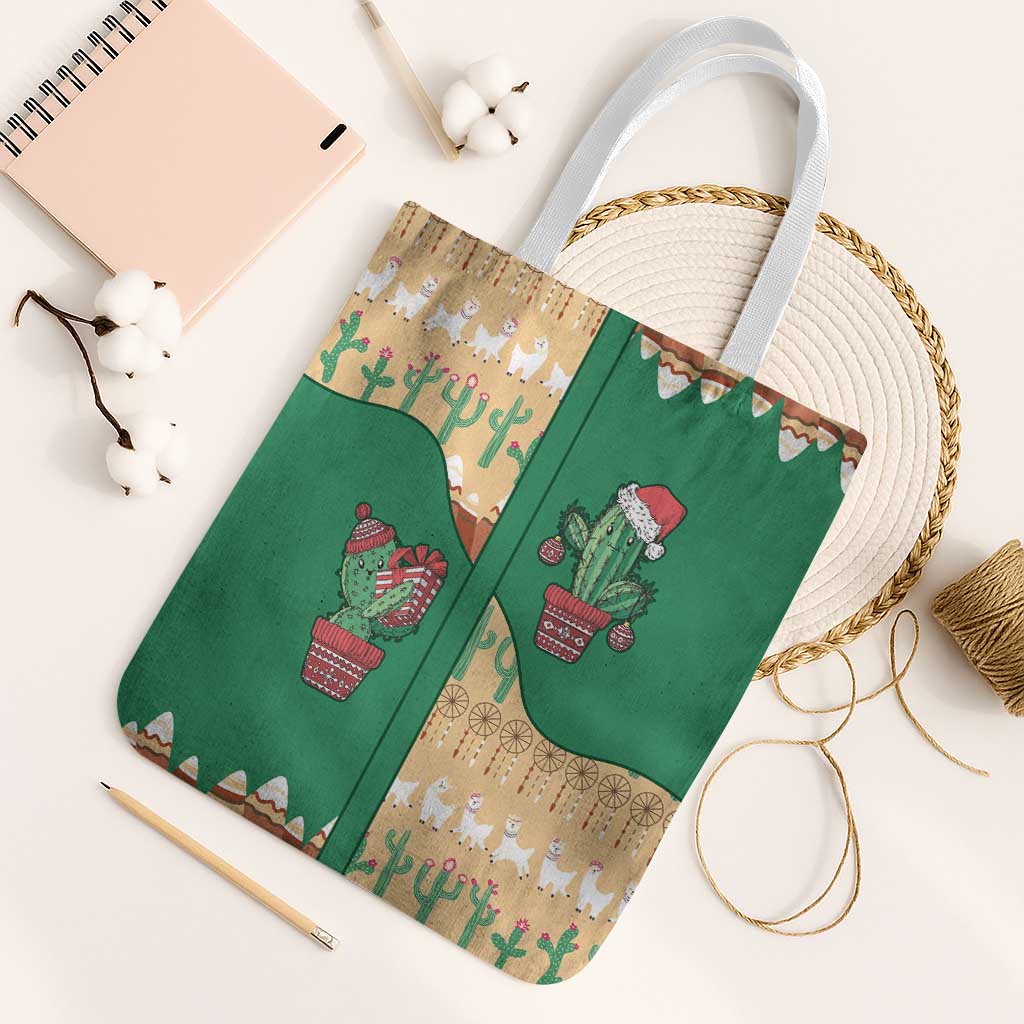 Western Yoke Tote Bag Cactus Christmas Cute Style - Wonder Print Shop