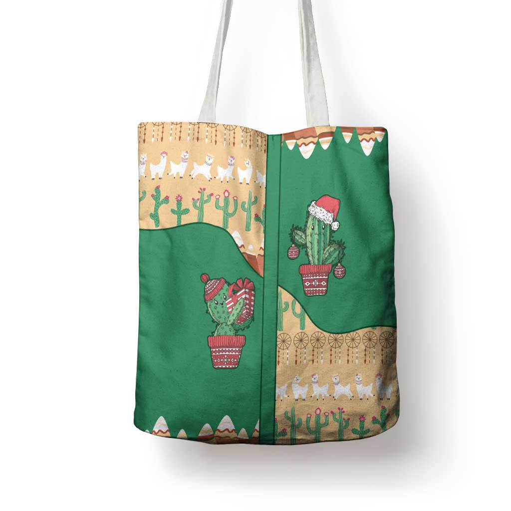 Western Yoke Tote Bag Cactus Christmas Cute Style - Wonder Print Shop