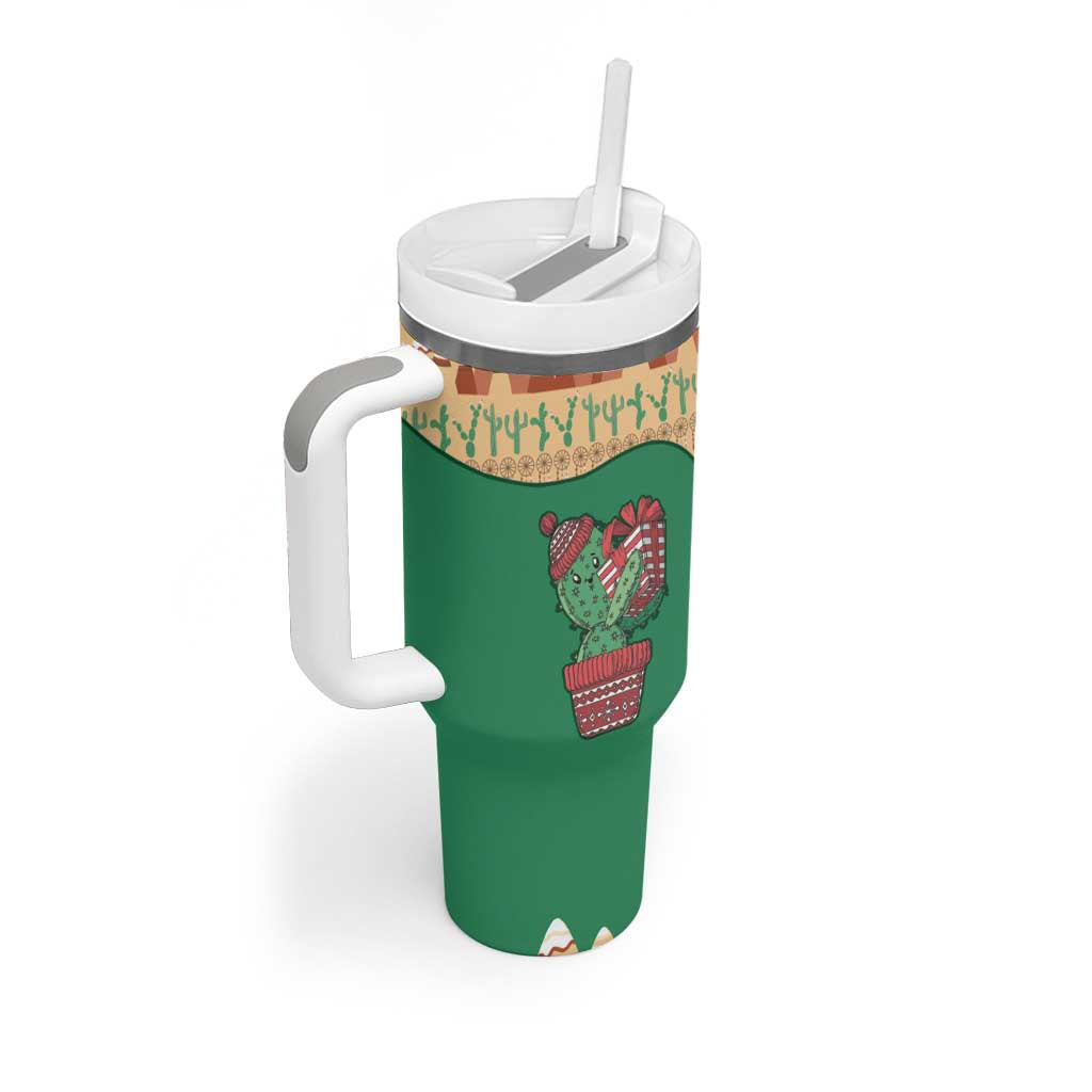 Western Yoke Tumbler With Handle Cactus Christmas Cute Style - Wonder Print Shop
