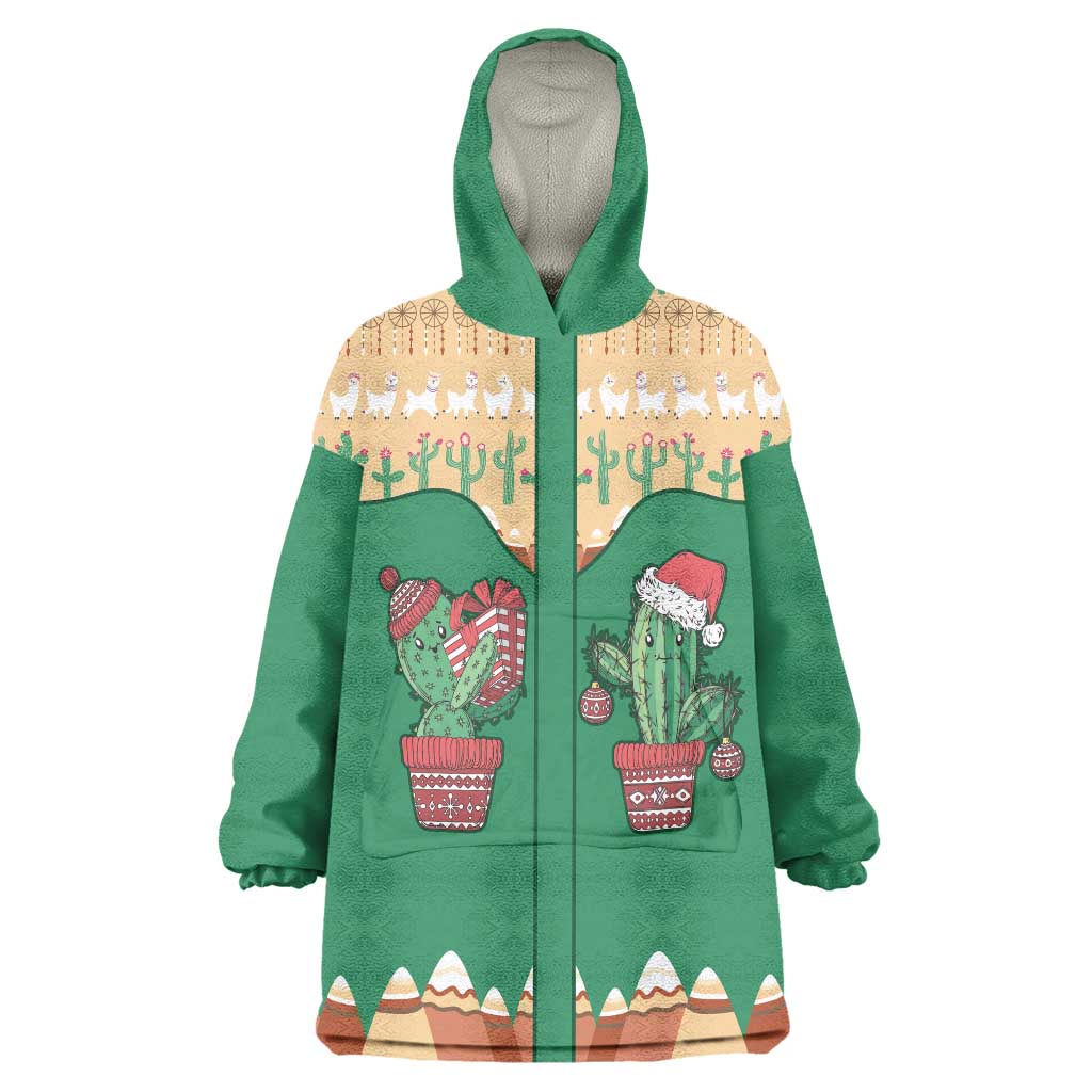 Western Yoke Wearable Blanket Hoodie Cactus Christmas Cute Style - Wonder Print Shop