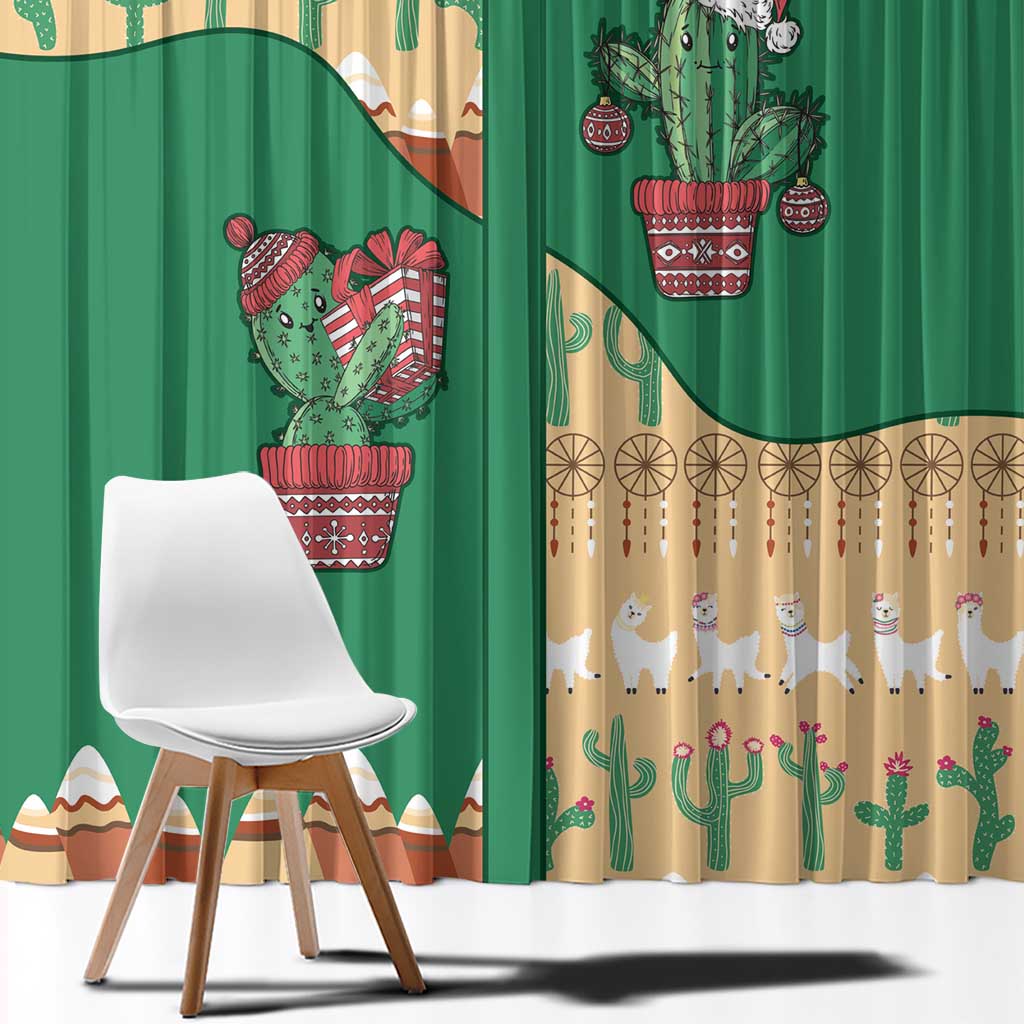 Western Yoke Window Curtain Cactus Christmas Cute Style - Wonder Print Shop