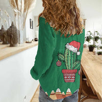 Western Yoke Women Casual Shirt Cactus Christmas Cute Style - Wonder Print Shop