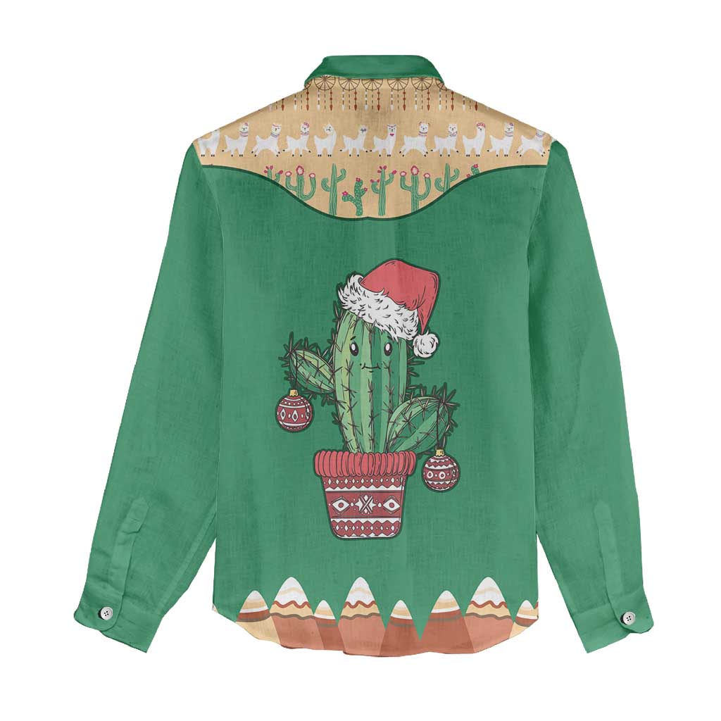Western Yoke Women Casual Shirt Cactus Christmas Cute Style - Wonder Print Shop