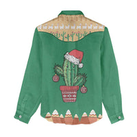 Western Yoke Women Casual Shirt Cactus Christmas Cute Style - Wonder Print Shop