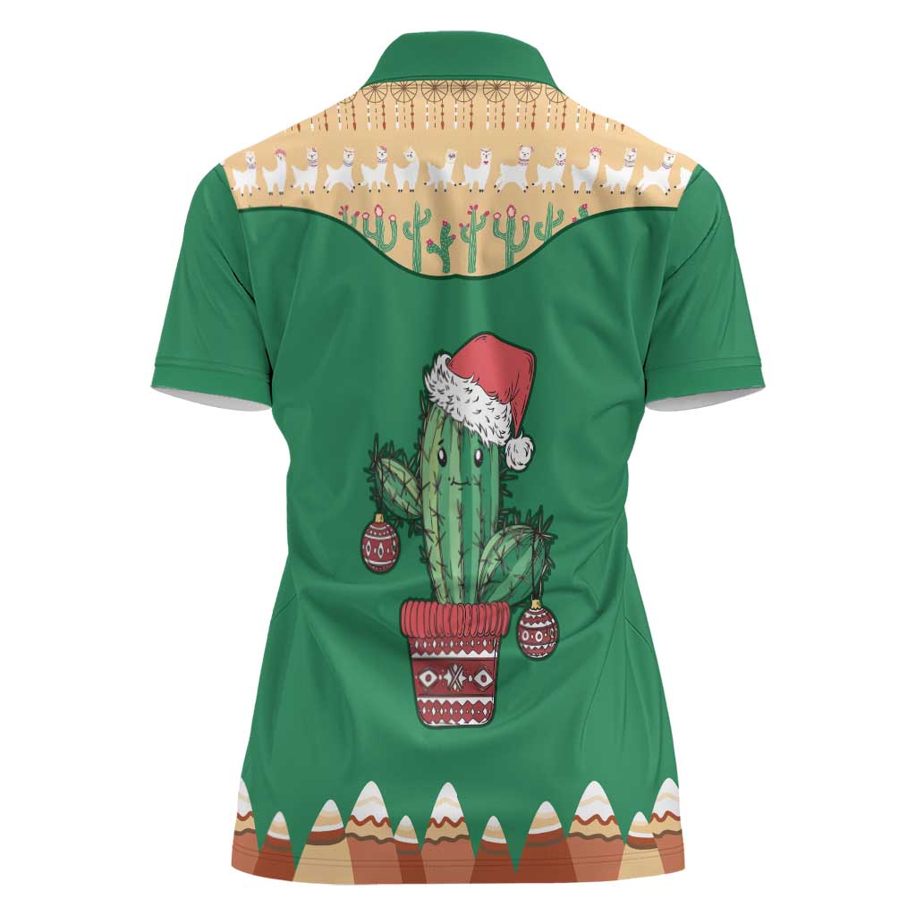 Western Yoke Women Polo Shirt Cactus Christmas Cute Style - Wonder Print Shop
