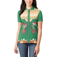 Western Yoke Women Polo Shirt Cactus Christmas Cute Style - Wonder Print Shop