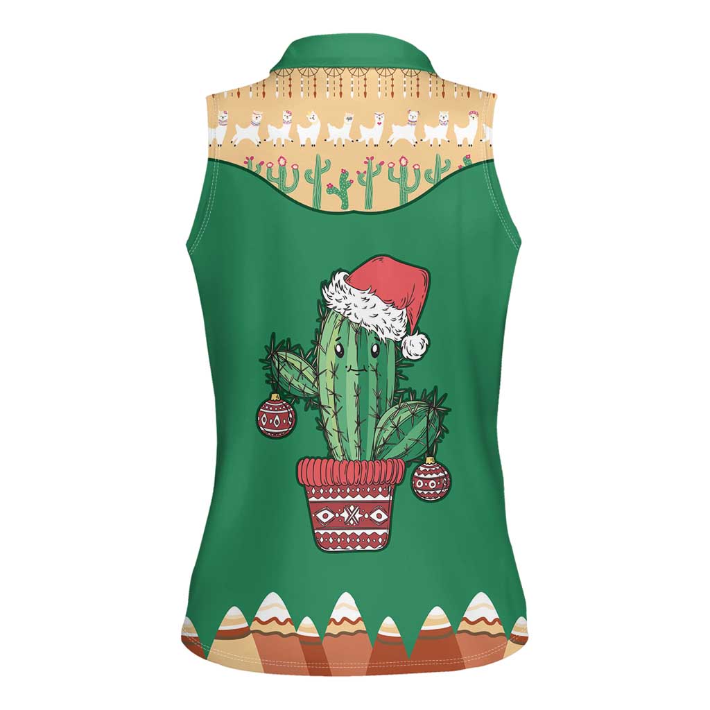 Western Yoke Women Sleeveless Polo Shirt Cactus Christmas Cute Style - Wonder Print Shop