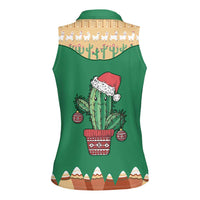 Western Yoke Women Sleeveless Polo Shirt Cactus Christmas Cute Style - Wonder Print Shop