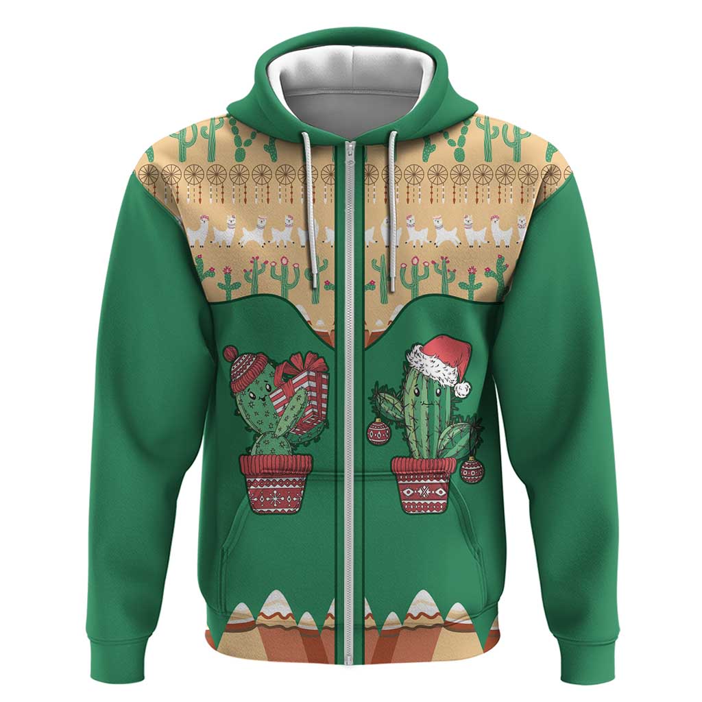 Western Yoke Zip Hoodie Cactus Christmas Cute Style - Wonder Print Shop