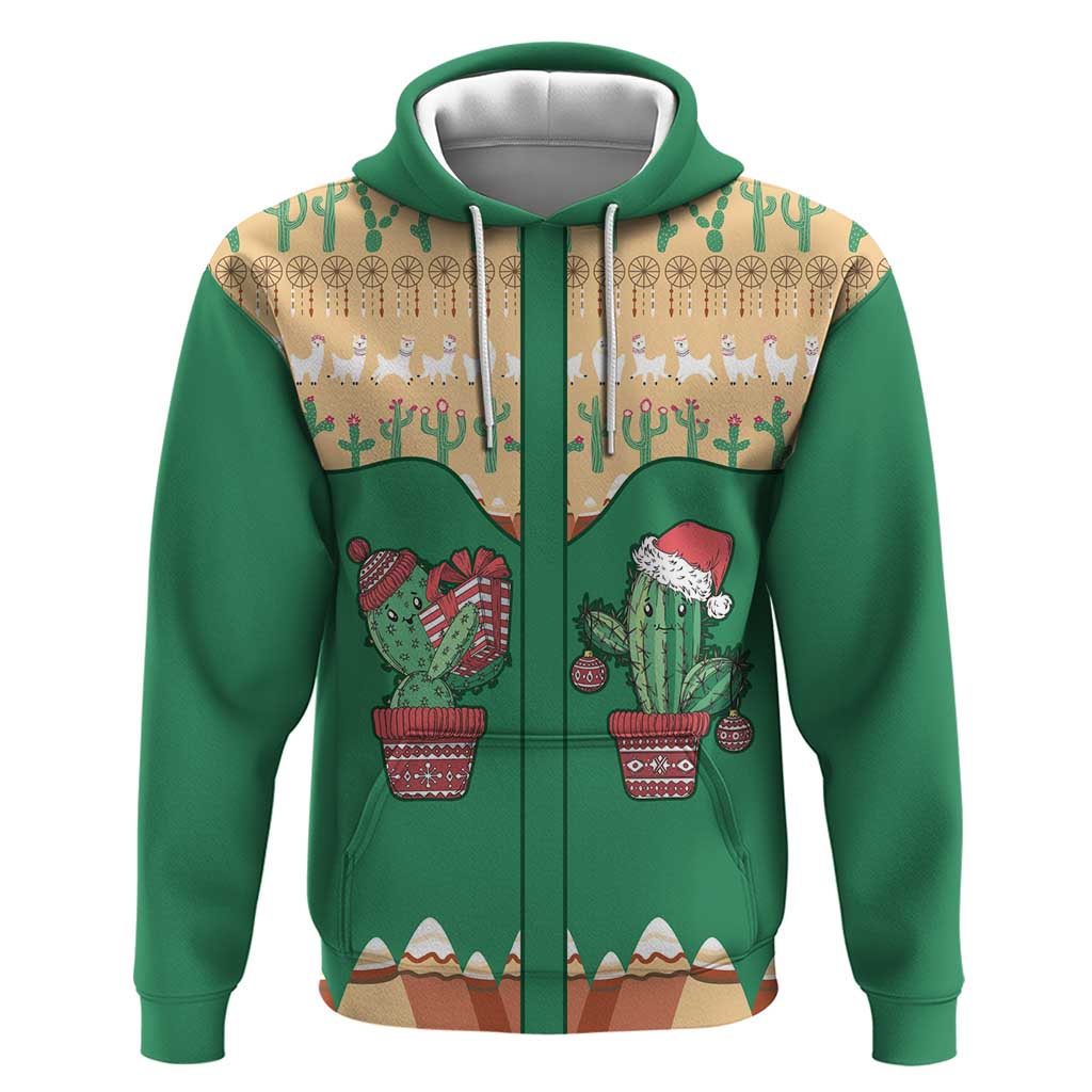Western Yoke Zip Hoodie Cactus Christmas Cute Style - Wonder Print Shop