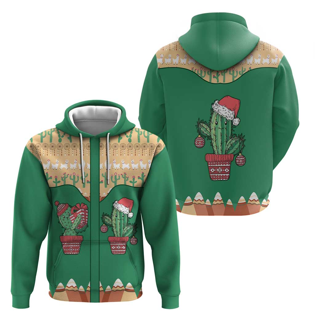 Western Yoke Zip Hoodie Cactus Christmas Cute Style - Wonder Print Shop
