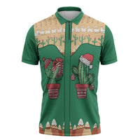 Western Yoke Zipper Polo Shirt Cactus Christmas Cute Style - Wonder Print Shop