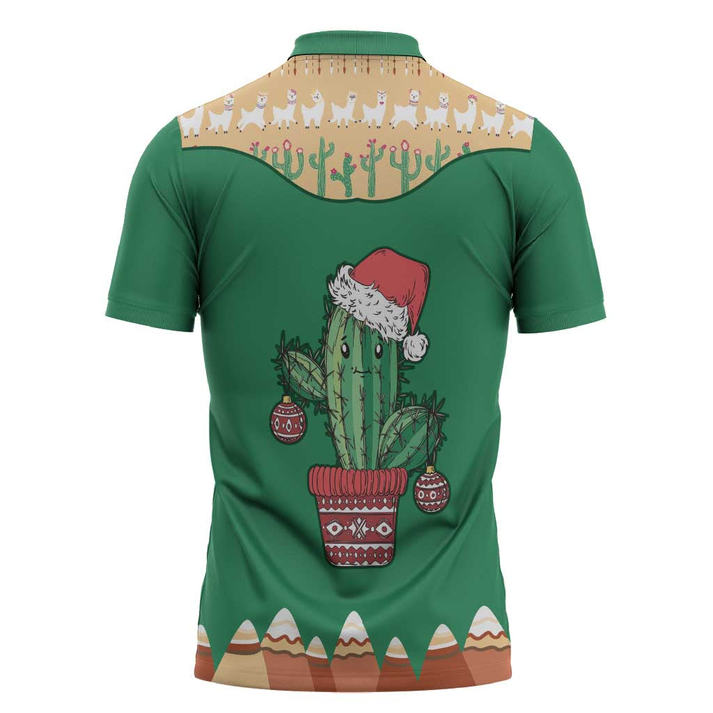 Western Yoke Zipper Polo Shirt Cactus Christmas Cute Style - Wonder Print Shop