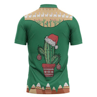Western Yoke Zipper Polo Shirt Cactus Christmas Cute Style - Wonder Print Shop