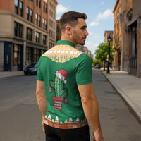 Western Yoke Zipper Polo Shirt Cactus Christmas Cute Style - Wonder Print Shop