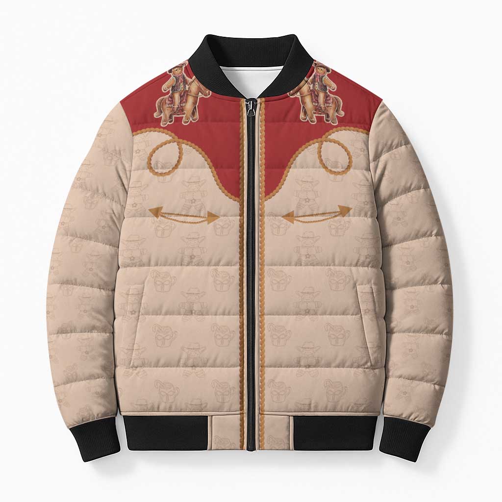 Western Yoke Bomber Puffer Jacket Gingerbread Howdy Christmas - Wonder Print Shop