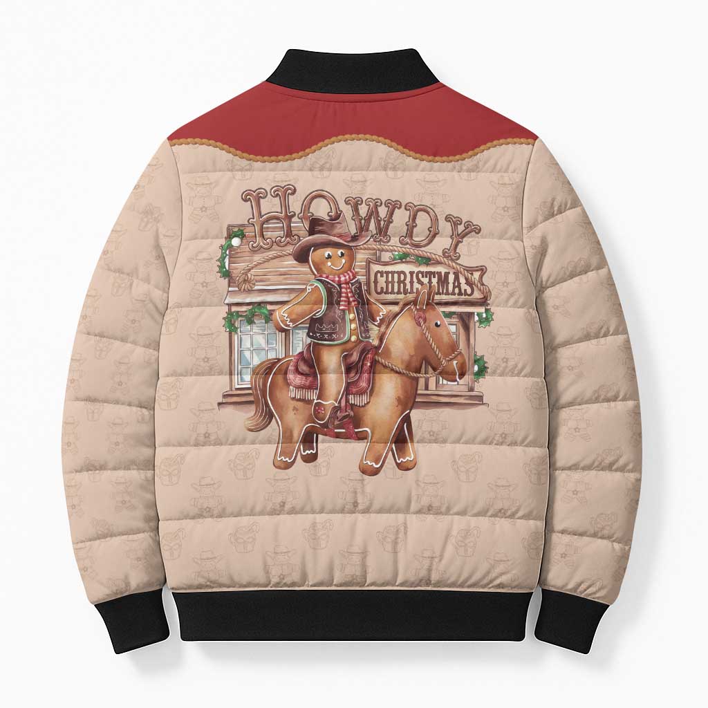 Western Yoke Bomber Puffer Jacket Gingerbread Howdy Christmas - Wonder Print Shop