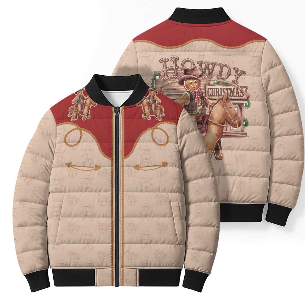 Western Yoke Bomber Puffer Jacket Gingerbread Howdy Christmas - Wonder Print Shop