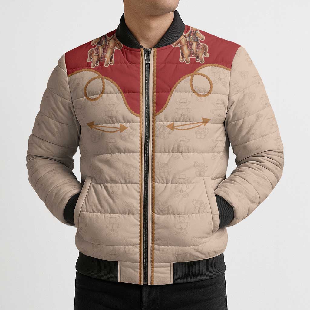 Western Yoke Bomber Puffer Jacket Gingerbread Howdy Christmas - Wonder Print Shop