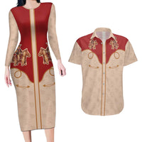 Western Yoke Couples Matching Long Sleeve Bodycon Dress and Hawaiian Shirt Gingerbread Howdy Christmas - Wonder Print Shop