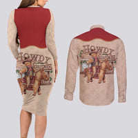 Western Yoke Couples Matching Long Sleeve Bodycon Dress and Long Sleeve Button Shirt Gingerbread Howdy Christmas - Wonder Print Shop