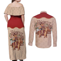 Western Yoke Couples Matching Off Shoulder Maxi Dress and Long Sleeve Button Shirt Gingerbread Howdy Christmas - Wonder Print Shop