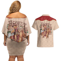 Western Yoke Couples Matching Off Shoulder Short Dress and Hawaiian Shirt Gingerbread Howdy Christmas - Wonder Print Shop