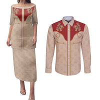 Western Yoke Couples Matching Puletasi and Long Sleeve Button Shirt Gingerbread Howdy Christmas - Wonder Print Shop