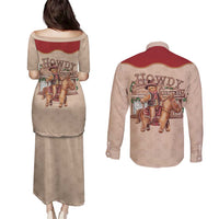 Western Yoke Couples Matching Puletasi and Long Sleeve Button Shirt Gingerbread Howdy Christmas - Wonder Print Shop