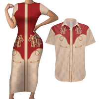 Western Yoke Couples Matching Short Sleeve Bodycon Dress and Hawaiian Shirt Gingerbread Howdy Christmas - Wonder Print Shop