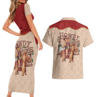 Western Yoke Couples Matching Short Sleeve Bodycon Dress and Hawaiian Shirt Gingerbread Howdy Christmas - Wonder Print Shop