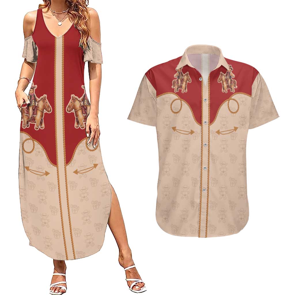 Western Yoke Couples Matching Summer Maxi Dress and Hawaiian Shirt Gingerbread Howdy Christmas - Wonder Print Shop