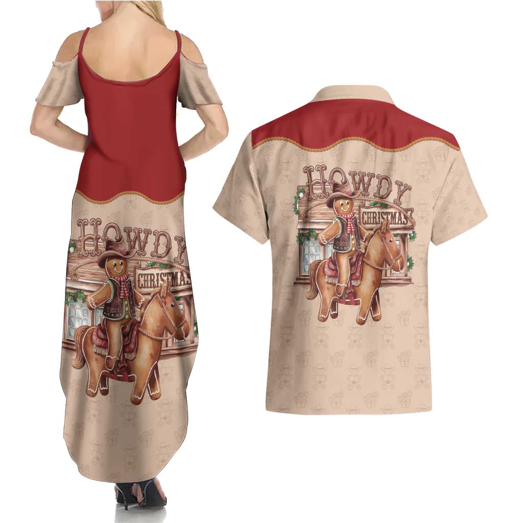 Western Yoke Couples Matching Summer Maxi Dress and Hawaiian Shirt Gingerbread Howdy Christmas - Wonder Print Shop