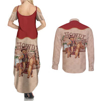 Western Yoke Couples Matching Summer Maxi Dress and Long Sleeve Button Shirt Gingerbread Howdy Christmas - Wonder Print Shop
