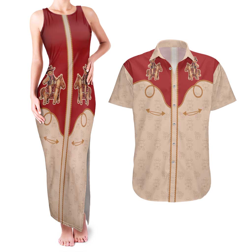 Western Yoke Couples Matching Tank Maxi Dress and Hawaiian Shirt Gingerbread Howdy Christmas - Wonder Print Shop