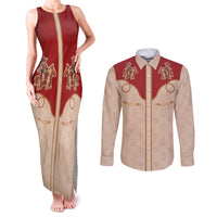 Western Yoke Couples Matching Tank Maxi Dress and Long Sleeve Button Shirt Gingerbread Howdy Christmas - Wonder Print Shop